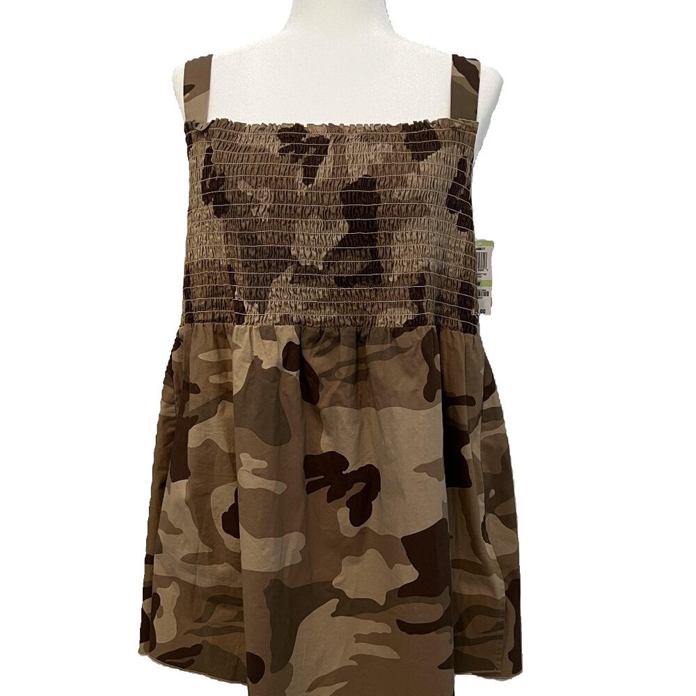 INC | Camo Smocked Top - NWT
